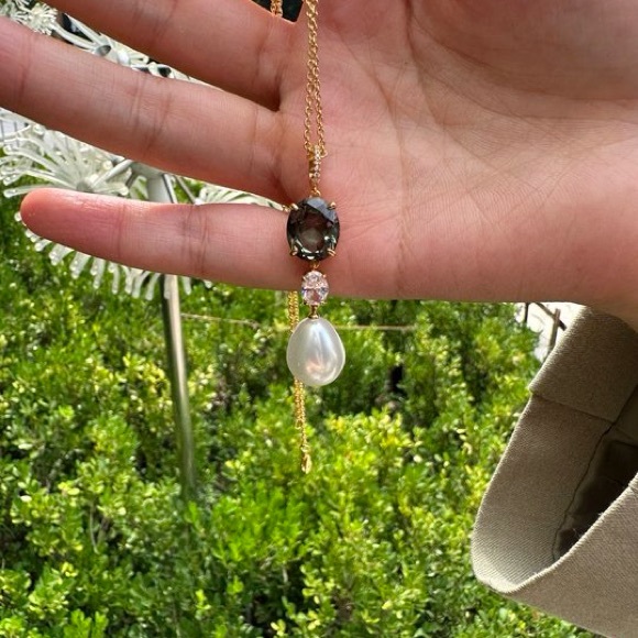 Golden Oval Cut Pearl & Peridot Pendant Necklace 925 Sterling Silver - Picture 4 of 5